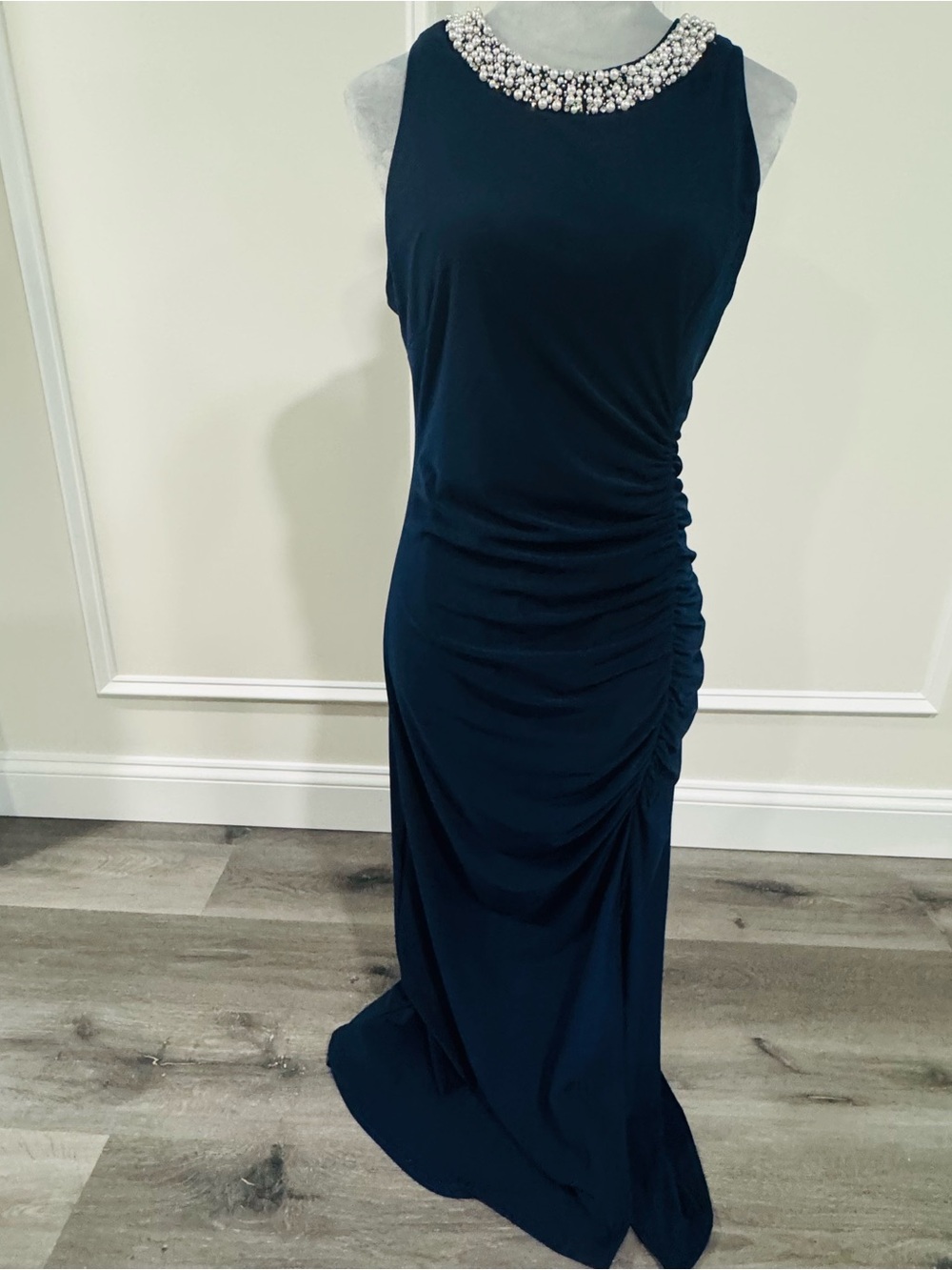 MSK Navy Beaded-Neck Maxi Dress